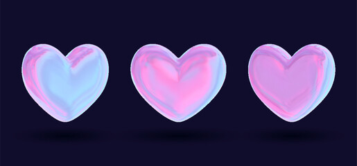 Wall Mural - holographic 3d hearts with a rainbow chrome finish. perfect for futuristic, romantic, and valentine'