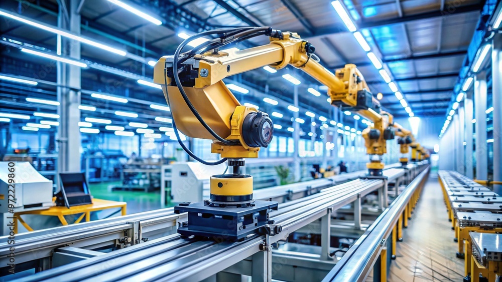 Industrial robot using cameras and sensors to check product quality on ...