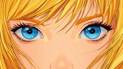 Poster - A stunning blonde girl with bright blue eyes, illustrated in vibrant anime style, capturing a whimsical fantasy vibe.