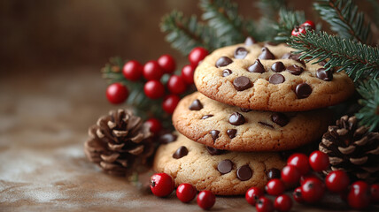 Wall Mural - Christmas cookies. Cookies with chocolate chips. Christmas decor.