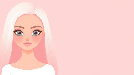 Poster - Fun and quirky cartoon of a white woman with vibrant pink hair, perfect for a cheerful design project.