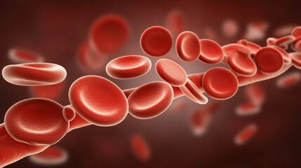 Red blood cells flowing through a vein or artery