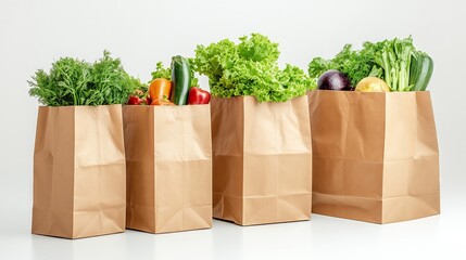 Wall Mural - Set of paper package with vegetables,  bag from the store, on white background