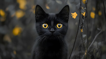 Black Cat with Yellow Eyes Portrait