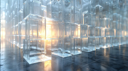 Wall Mural - Stacked glass blocks create a modern, abstract design.