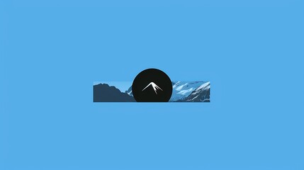 A minimalistic logo in matte black on a solid sky blue background