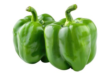 Fresh green peppers arranged on a clean white surface