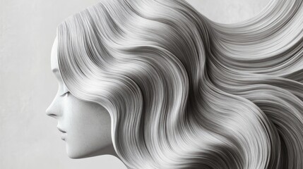 Wall Mural - a serene profile of a woman with flowing, stylized hair against a minimalist background.