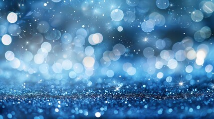 Wall Mural - glittering light blue particles shimmer on stage with radiant shine and soft bokeh effect, creating 