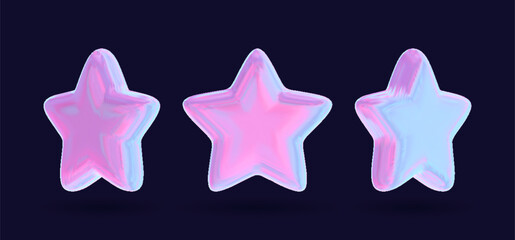 Wall Mural - 3d holographic stars in pink chrome with geometric shapes, designed for futuristic and tech aestheti