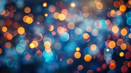 Wall Mural - vibrant glowing blue background with multicolored bokeh lights for festive and creative designs