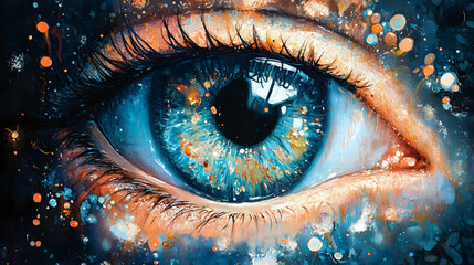 Wall Mural - Abstract Eye Painting with Blue Iris and Golden Flecks