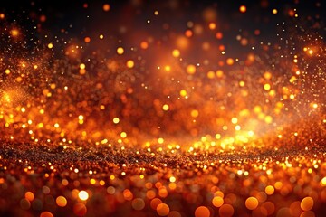 Abstract orange glitter particles flowing in a dark background with Depth of Field, modern, decoration,glitter, shiny, orange, festive, dynamic, artistic, sparkly, bright, beautiful