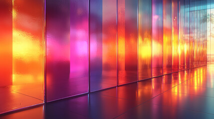 Poster - Colorful glass panels reflect light in a modern interior.