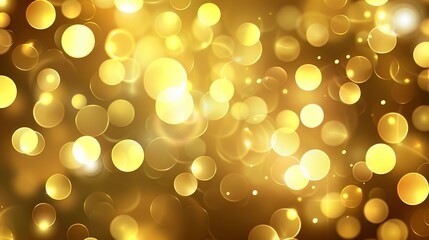 Wall Mural - Golden bokeh lights abstract background with soft blurred glow for elegant and festive designs, perfect for celebratory event visuals, holiday themes, and luxurious digital backdrops.