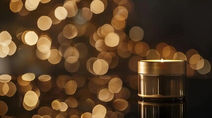 Wall Mural - golden abstract bokeh lights on black background: festive holiday atmosphere and elegant sparkling d