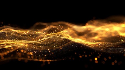 Wall Mural - golden abstract bokeh lights on black background: festive holiday atmosphere and elegant sparkling d