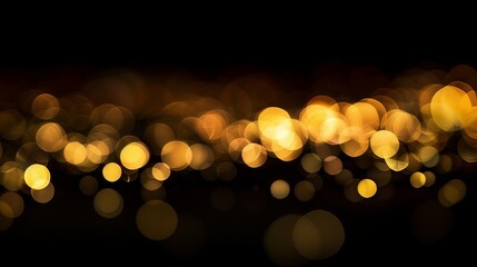 Wall Mural - golden abstract bokeh lights on black background: festive holiday atmosphere and elegant sparkling d
