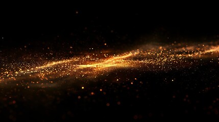 Wall Mural - golden abstract bokeh lights on black background: festive holiday atmosphere and elegant sparkling d