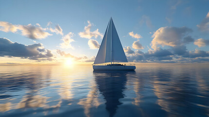 Wall Mural - Sailboat at Sunset on Calm Ocean Water