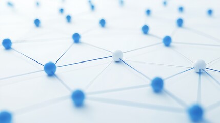 Poster - Abstract network with blue and white spheres interconnected by thin lines.