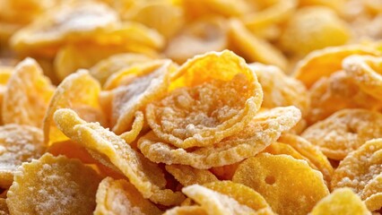 Closeup background of sugary Frosted Corn Flakes cereal