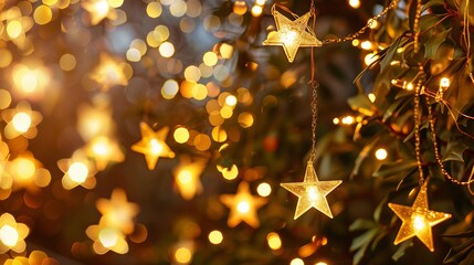 Wall Mural - golden lights with star bokeh background creating a festive and elegant atmosphere for celebrations 