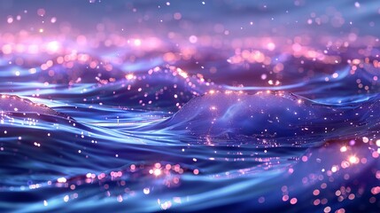 Wall Mural - illuminated ocean waves at night with glowing lights reflecting on the sea surface