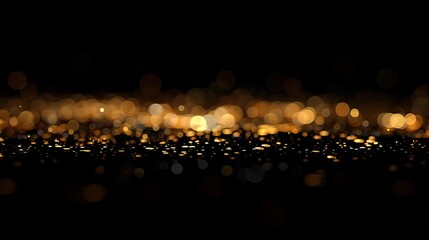 Wall Mural - golden abstract bokeh lights on black background: festive holiday atmosphere and elegant sparkling d