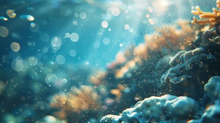 Wall Mural - underwater bokeh effect with soft blue gradient background, creating a tranquil and dreamy aquatic a