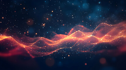 Wall Mural - Abstract 3D Rendering of a Wavy Surface with Glowing Particles and a Dark Background