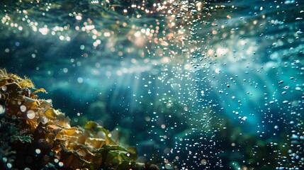 Wall Mural - underwater bokeh effect with soft blue gradient background, creating a tranquil and dreamy aquatic a