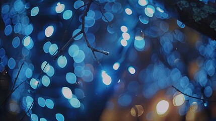 Wall Mural - abstract view of beautiful blue bokeh light effect design with sparkling circles and soft blur backg