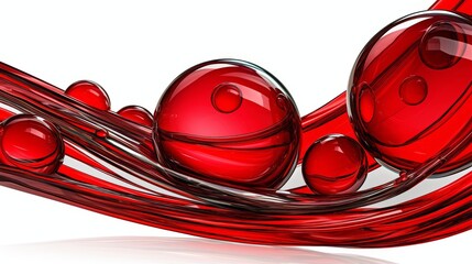 Wall Mural - Abstract Red Liquid Wave with Spheres