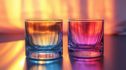 Poster - Two empty glasses with vibrant colors against a warm background.