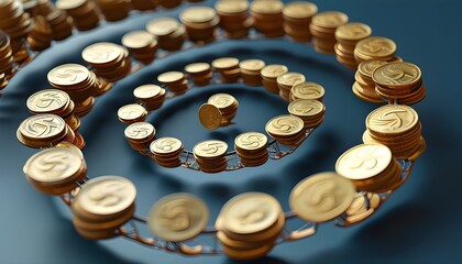 Spiral of Coins Symbolizing Economic Cycles in a 3D Illustration