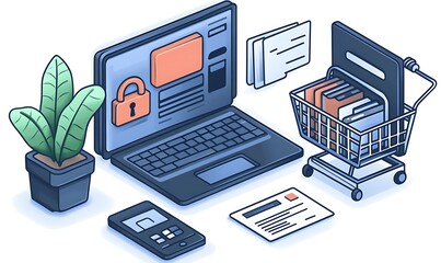  Secure Online Transactions Privacy Assurance, privacy assurance in online transactions with an image depicting a secure padlock icon beside a payment gateway or shopping cart, design 