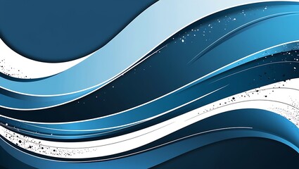 Wall Mural - Abstract digital artwork with smooth, flowing dark blue, light blue, and white wavy lines. Horizontal layout with a gradient background, creating a modern and minimalist design.