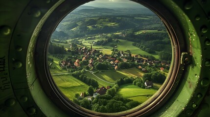 Wall Mural - Aerial View of a Village in a Lush Green Landscape