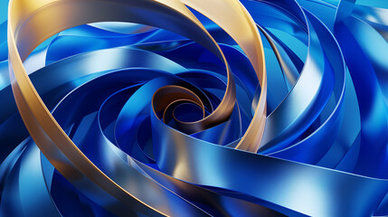 Wall Mural - Swirling blue and gold metallic ribbons in a dynamic, abstract pattern, creating a futuristic and luxurious design perfect for digital art backgrounds.