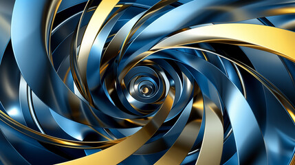 Wall Mural - Twisting blue and gold ribbons in a dynamic, abstract spiral design, creating a sense of motion and luxury for modern digital backgrounds.