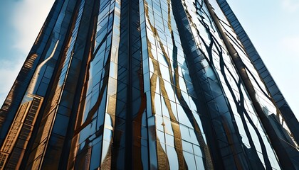 Vein-inspired skyscraper facade reflecting urban skyline in a stunning closeup