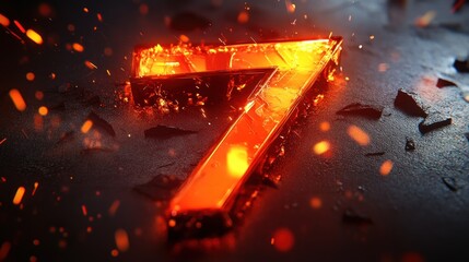 Wall Mural - a glowing, fiery number 7 surrounded by sparks and debris, suggesting intensity and energy.