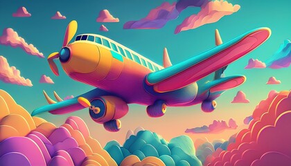 Vibrant airplane in a dreamlike sky