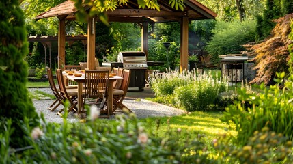 Wall Mural - Relaxing Outdoor Patio with Pergola and Grill