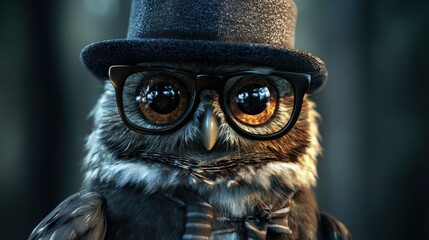 Wall Mural - owl wearing glasses and hat