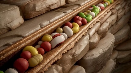 Wall Mural - Stone Wall with String of Colorful Beads