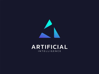 Artificial intelligence with Triangle Geometric shapes technology Analysis logo vector design concept. AI technology logotype symbol for advance technology, ui, identity, new tech, automation, robot.