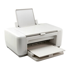 A modern white printer with an open paper tray, perfect for home or office use, showcasing sleek design and functionality.