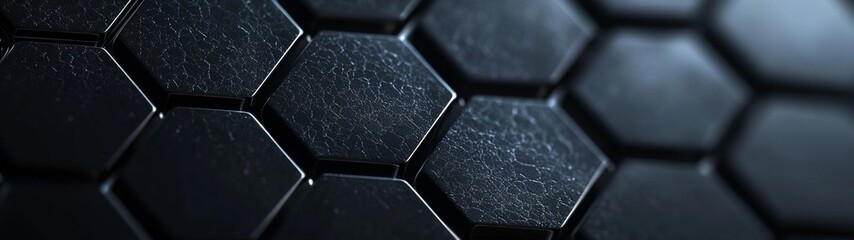 Wall Mural - dark hexagon pattern, a striking abstract wallpaper showcasing a closeup of geometric shapes with ri
